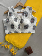 Yellow Handloom Cotton Saree With Printed Redy Made Blouse